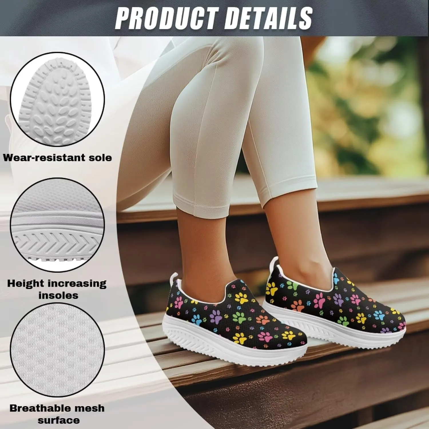 Forchrinse Womens Platform Shoes Casual Wedges Shoes Fashion Low Top Walking Sneakers Comfortable Slip on Platform Shoe
