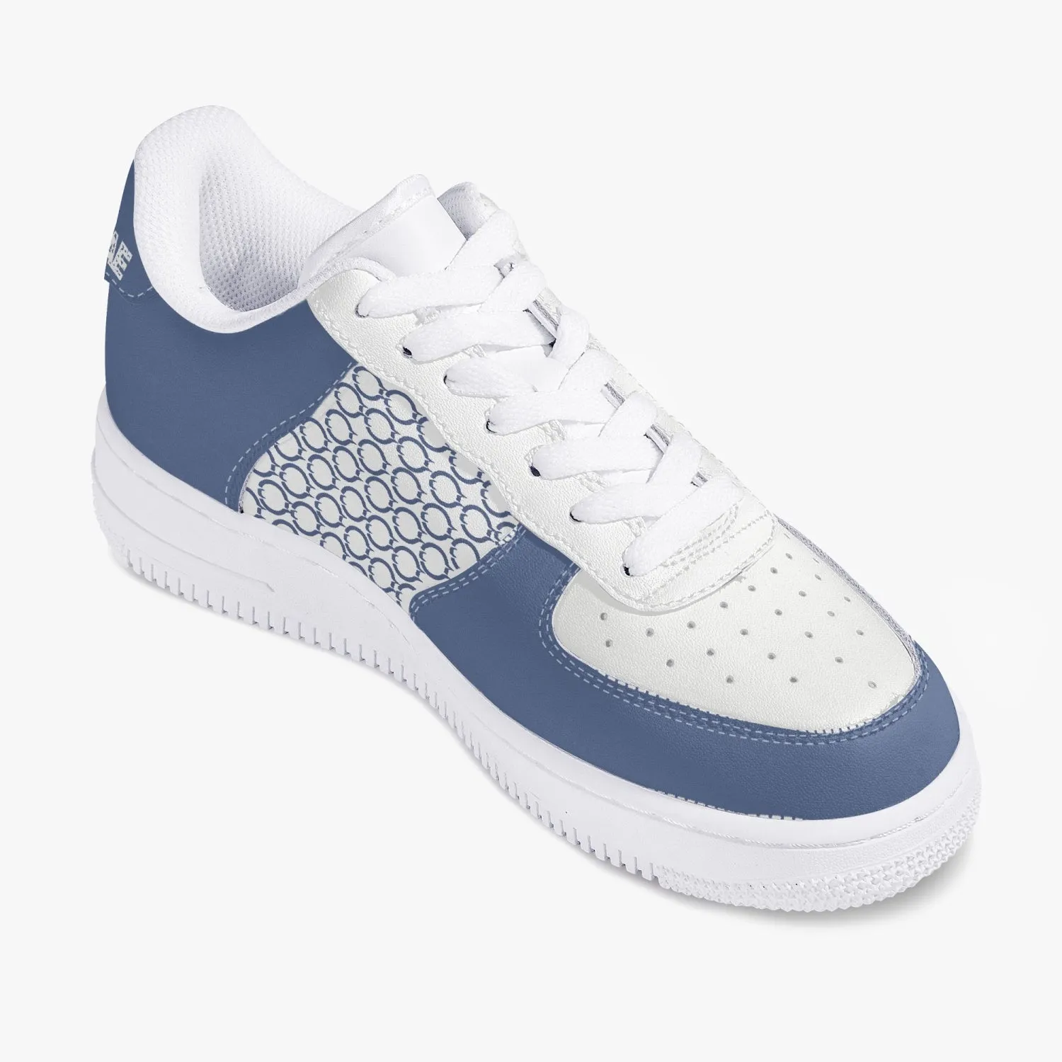 Low-Top Leather Sports Sneakers Blue/Grey