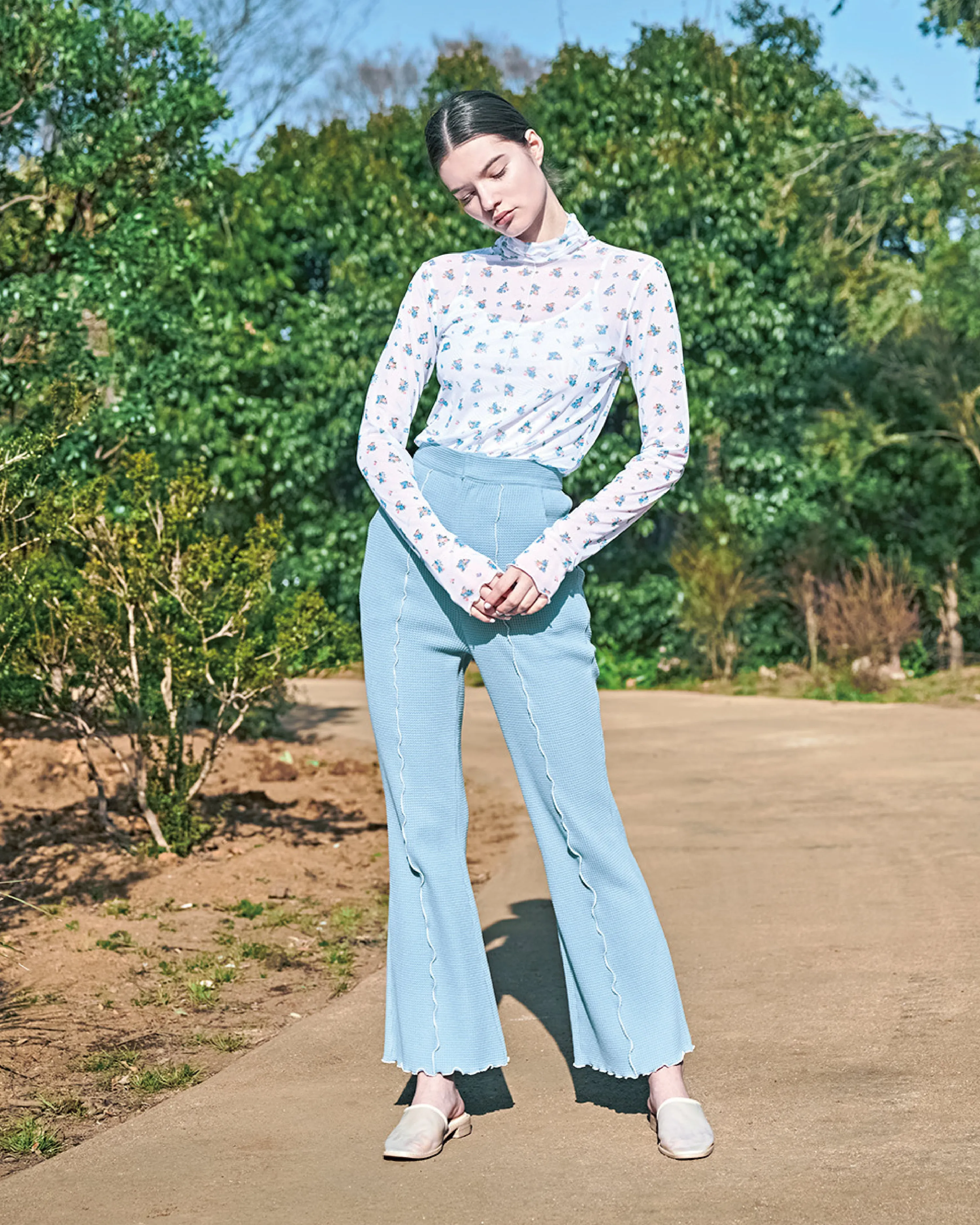 POPPY flower see-through tops (High neck)