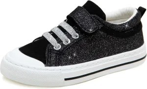 Toandon Toddler Boys Kids Sneakers Walking Shoes Child Straps Buckle Hoop and Loop Low Top Non Slip Lightweight Sparkly Breathable Casual Fashion Outdoor Glitter Black Size 9